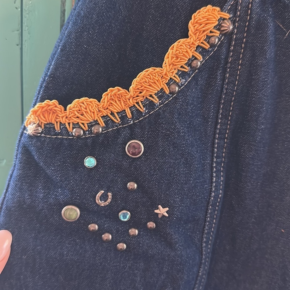Vintage Double D Ranch Denim Maxi Skirt – Rare Embellished Western Boho Couture - Picture 2 of 6